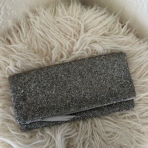Banana Republic Vintage y2k Silver Grey Beaded Satin Fold-Over Clutch Bag